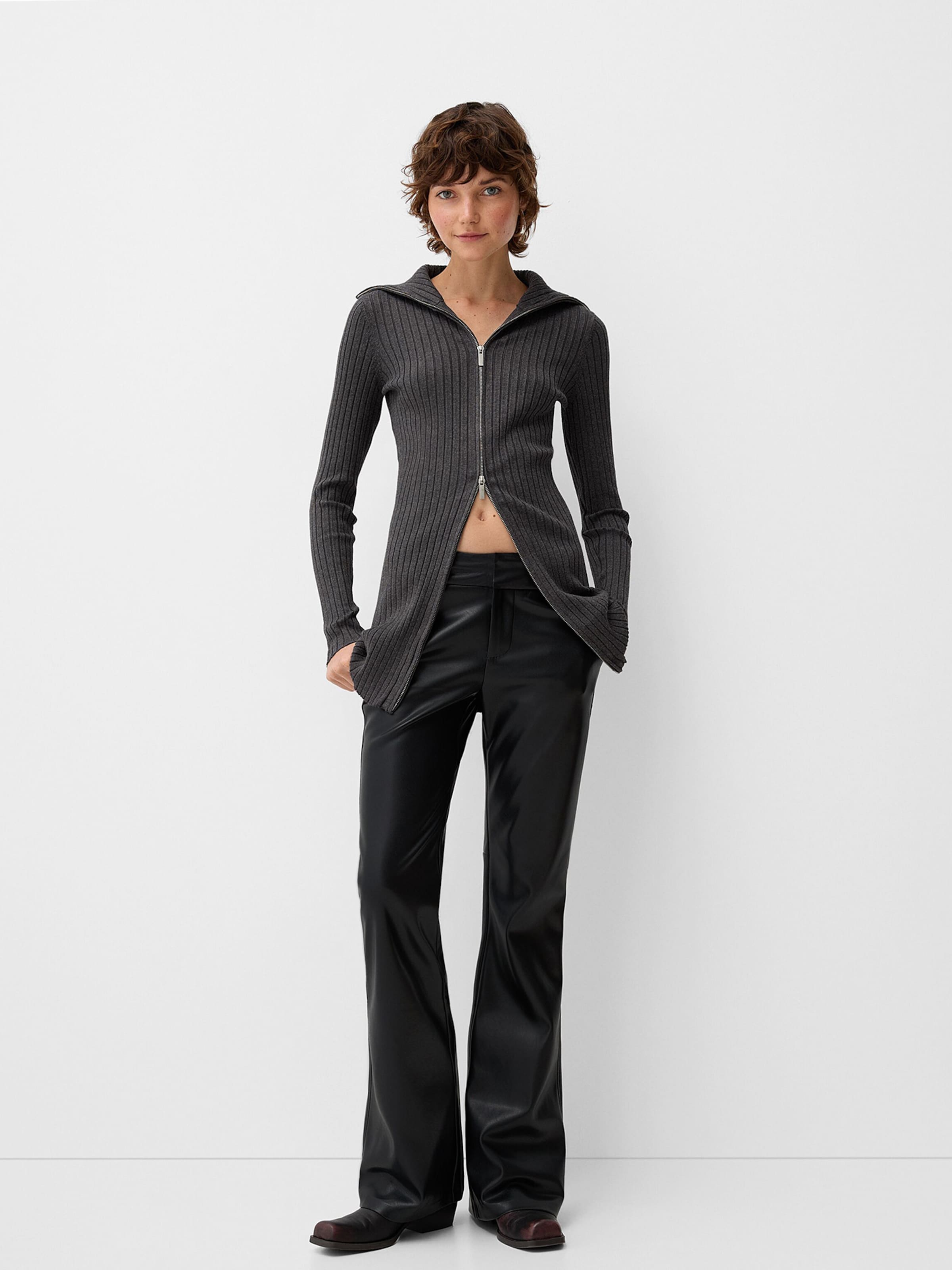 Bershka Knit Cardigan in Dark Grey | ABOUT YOU