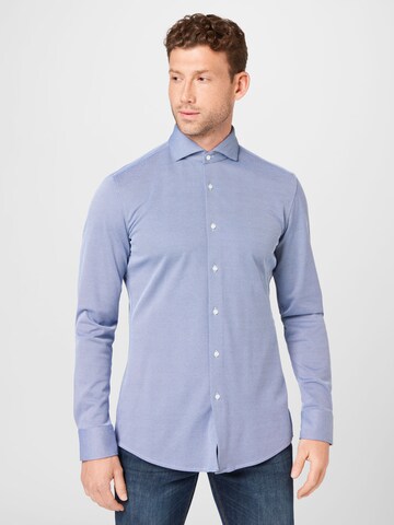 BOSS - Slim Fit Camisa clássica 'Hank' em azul: frente