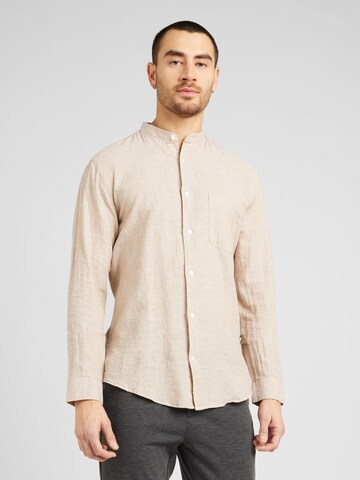 Coupe slim Chemise Lindbergh en marron : devant