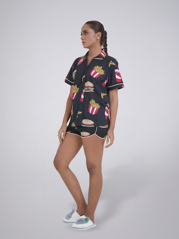 LEAFLETIC - Pijama de pantalón corto 'Leafletic Women’s Printed Night Wear Short Set' en negro