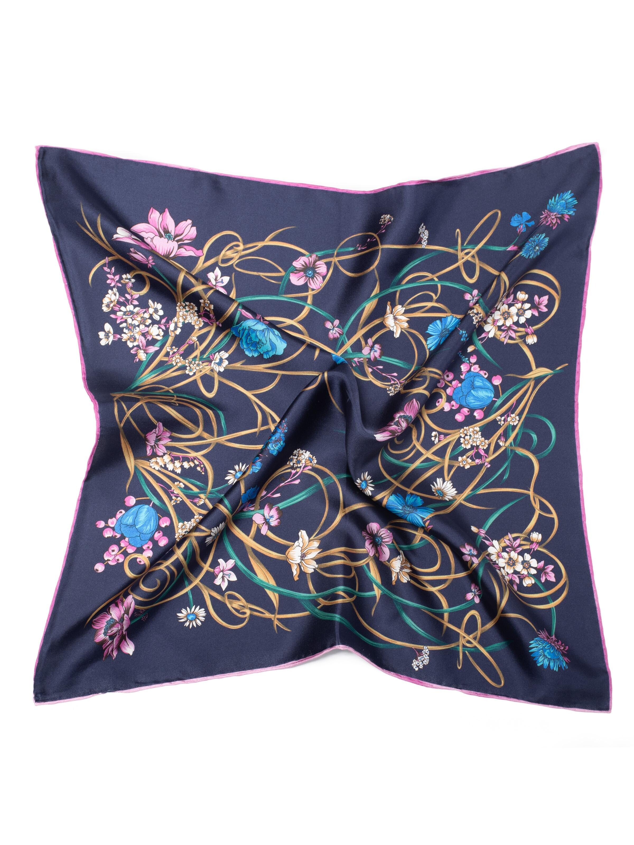 MayTree Schal 'Seidentuch handrolliert aus Twill-Seide,  53x53 Royal Garden dunkelblau'‌ in Blau: Vorderseite