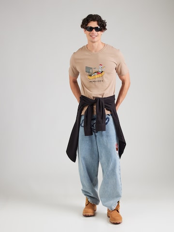 JACK & JONES Póló 'JORSKULL' - barna