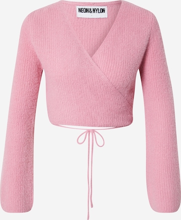 NEON & NYLON Knit Cardigan in Pink: front