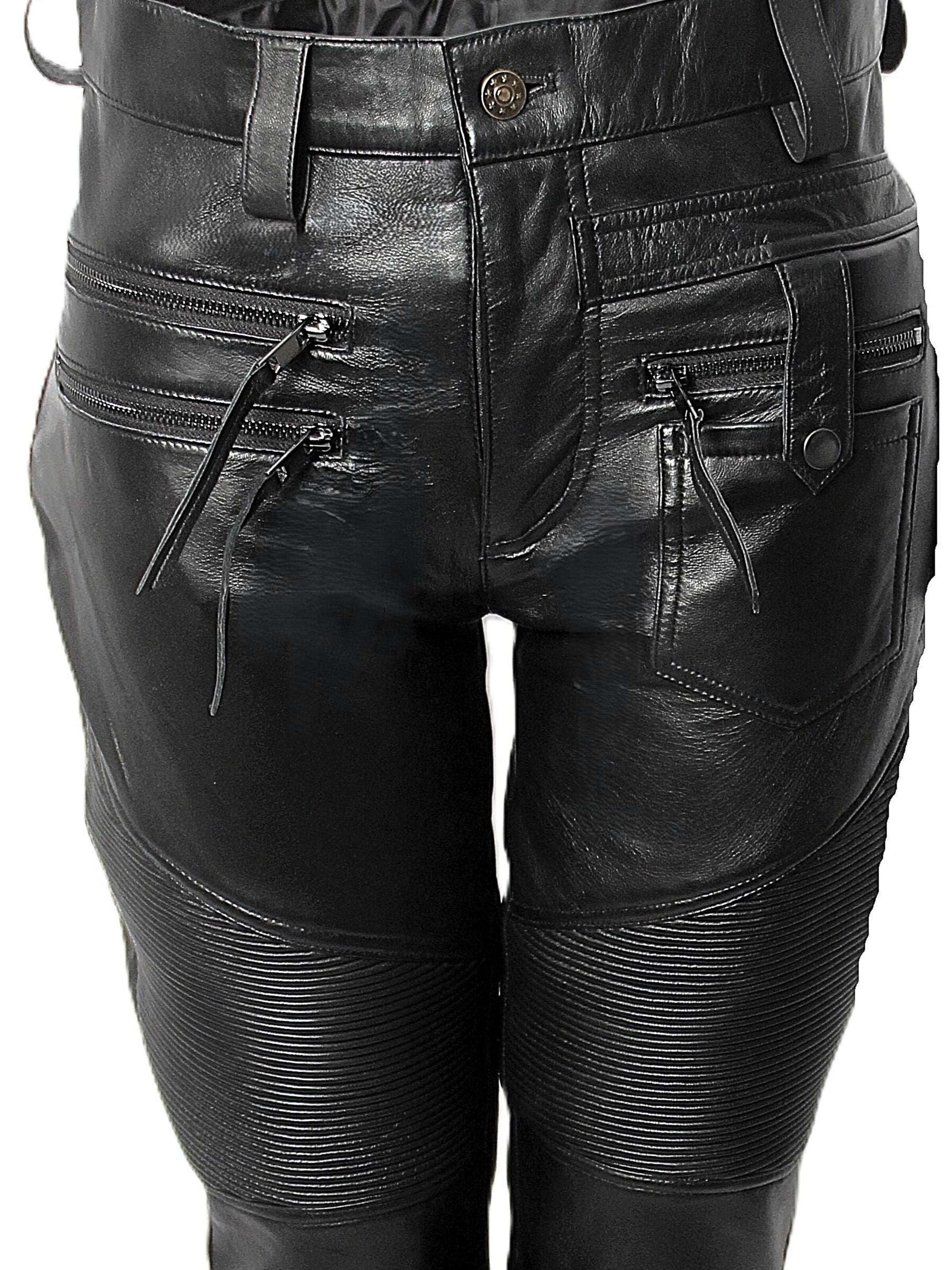 Be  Noble Slimfit Hose 'Lederhose im Biker-Style mit Stretchleder'‌‌‌‌ in Schwarz