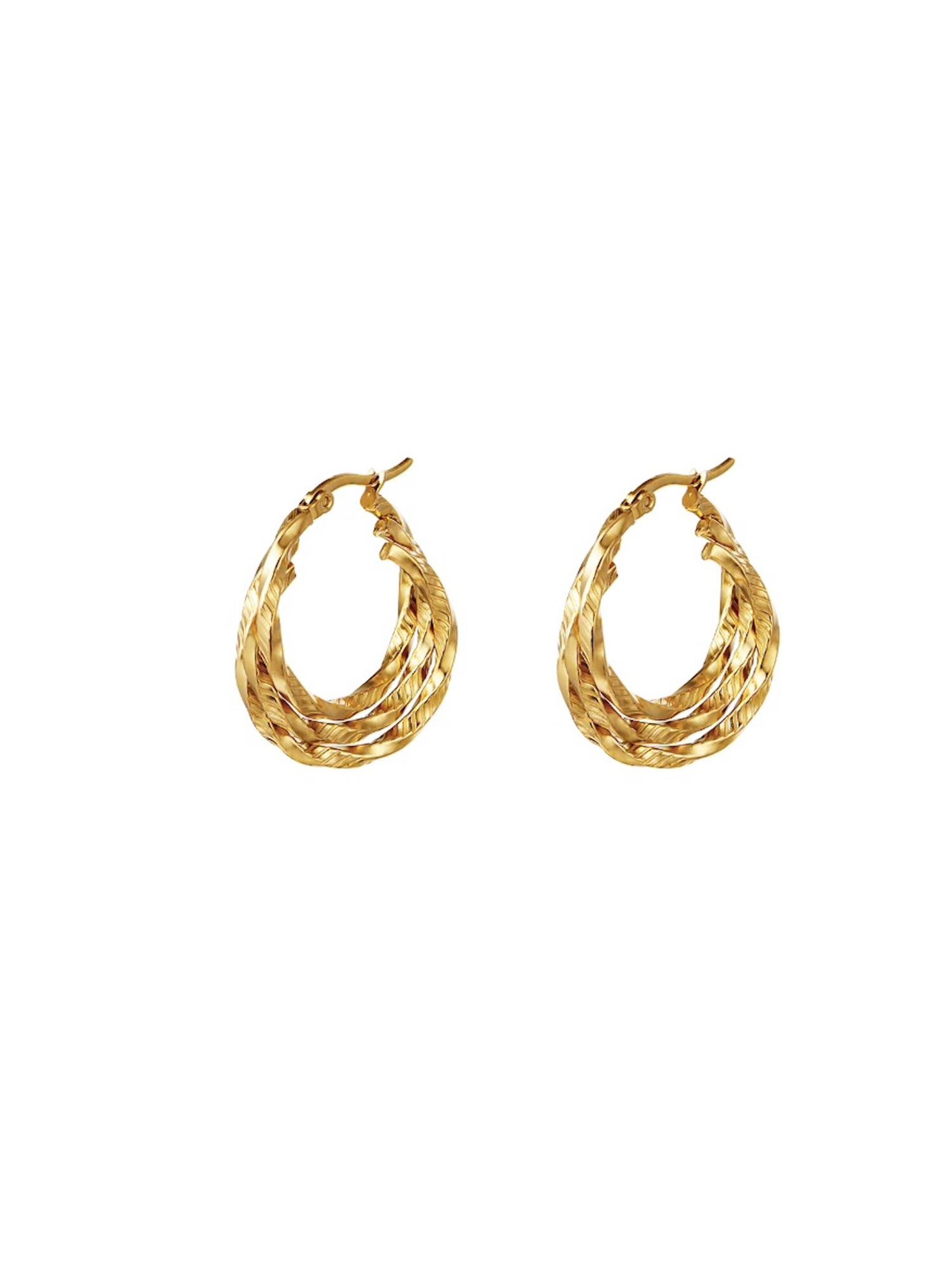 Boucles d'oreilles 'TRIPLE HOOPS' Cala Rose en or : devant