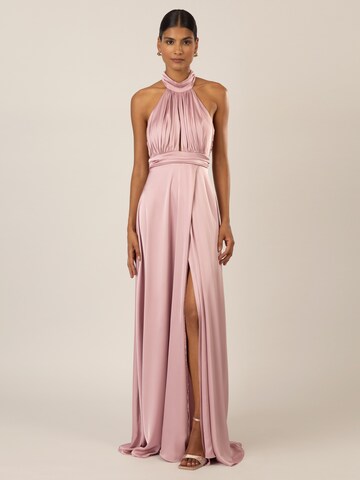APART Langes Abendkleid aus Satin in Pink: Vorderseite