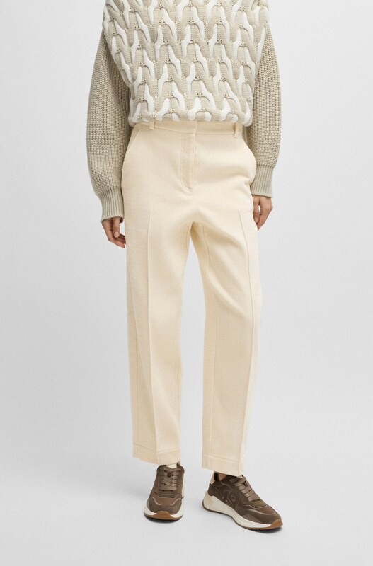 BOSS Loose fit Pleated Pants 'Tatepa' in Ecru