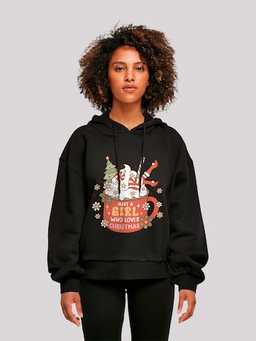 F4NT4STIC Sweatshirt 'Just A Girl Who Loves Christmas Hot Chocolate' in Zwart: voorkant