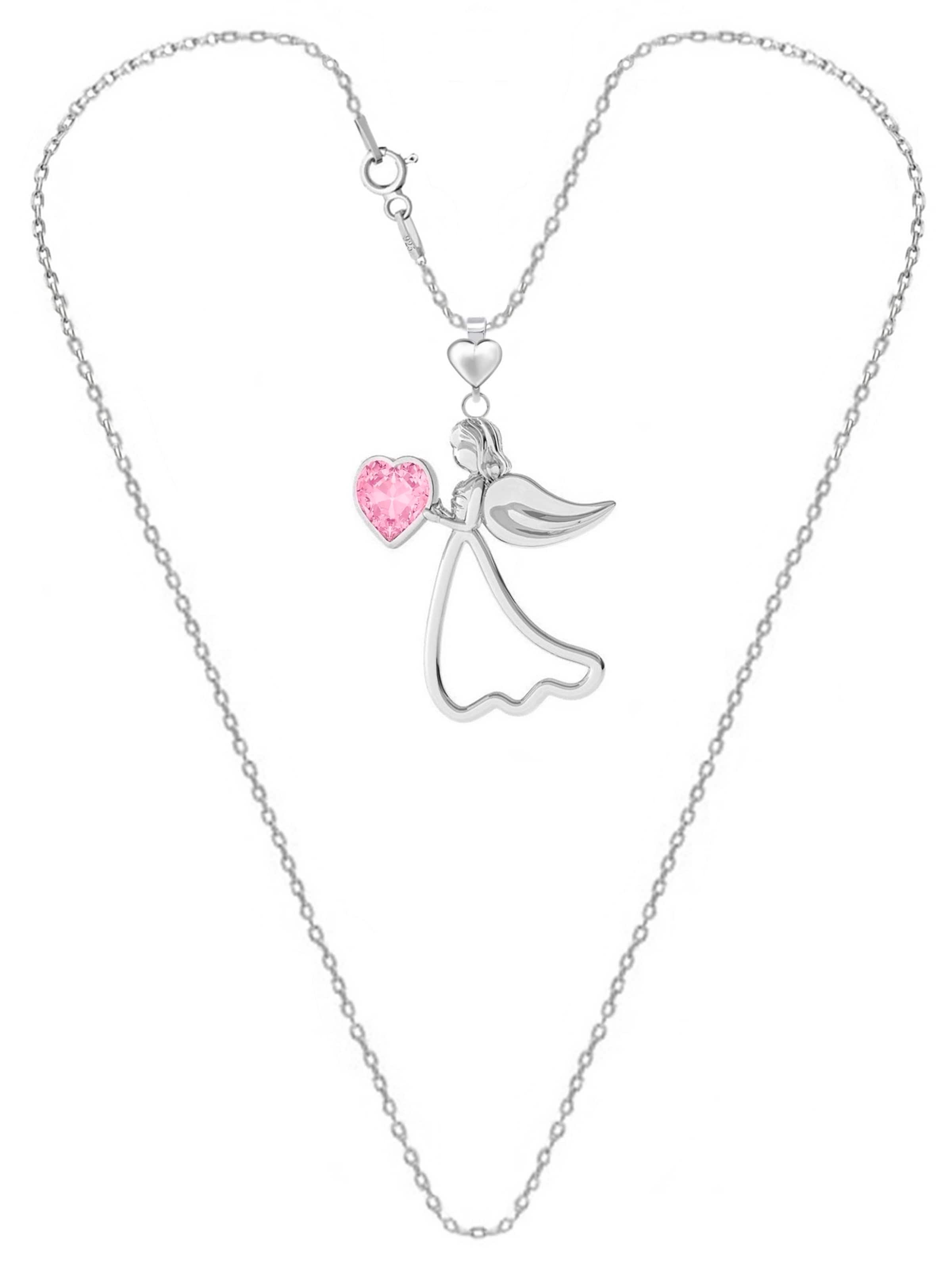 Goldene Hufeisen Necklace 'Schutzengel mit Herz' in Pink: front