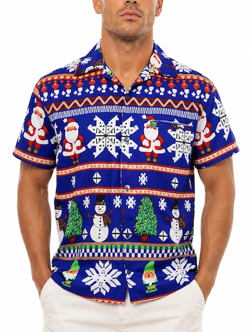 Regular fit Camicia 'Christmas Rows' di King Kameha in blu