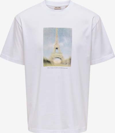 Marškinėliai 'Fred Eiffel' iš Only & Sons, spalva – gelsvai pilka spalva / šviesiai mėlyna / balta, Prekių apžvalga