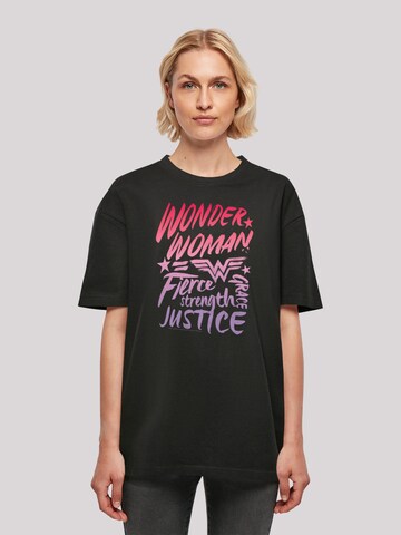 F4NT4STIC Oversized Shirt 'DC Comics Wonder Woman Gradient Text' in Black: front