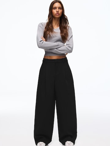 Wide Leg Pantalon à pince Bershka en noir