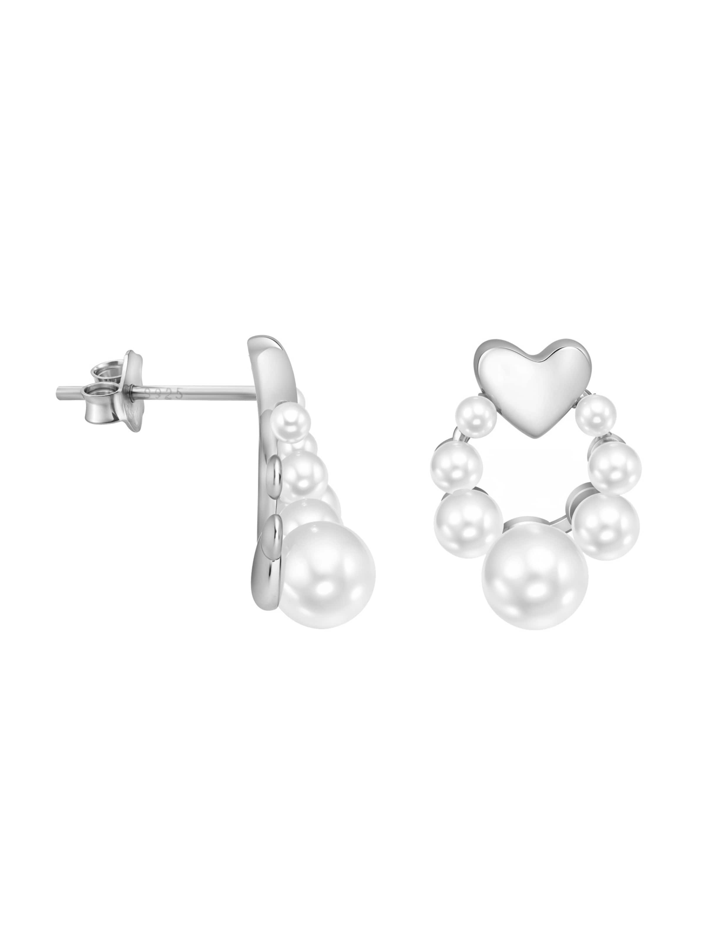 Sofia Milani Ohrringe 'Pearl Heart'‌‌‌ in Silber: Vorderseite