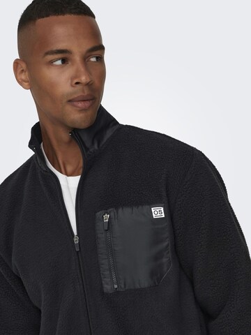 Only & Sons Fleece jas 'Just' in Zwart