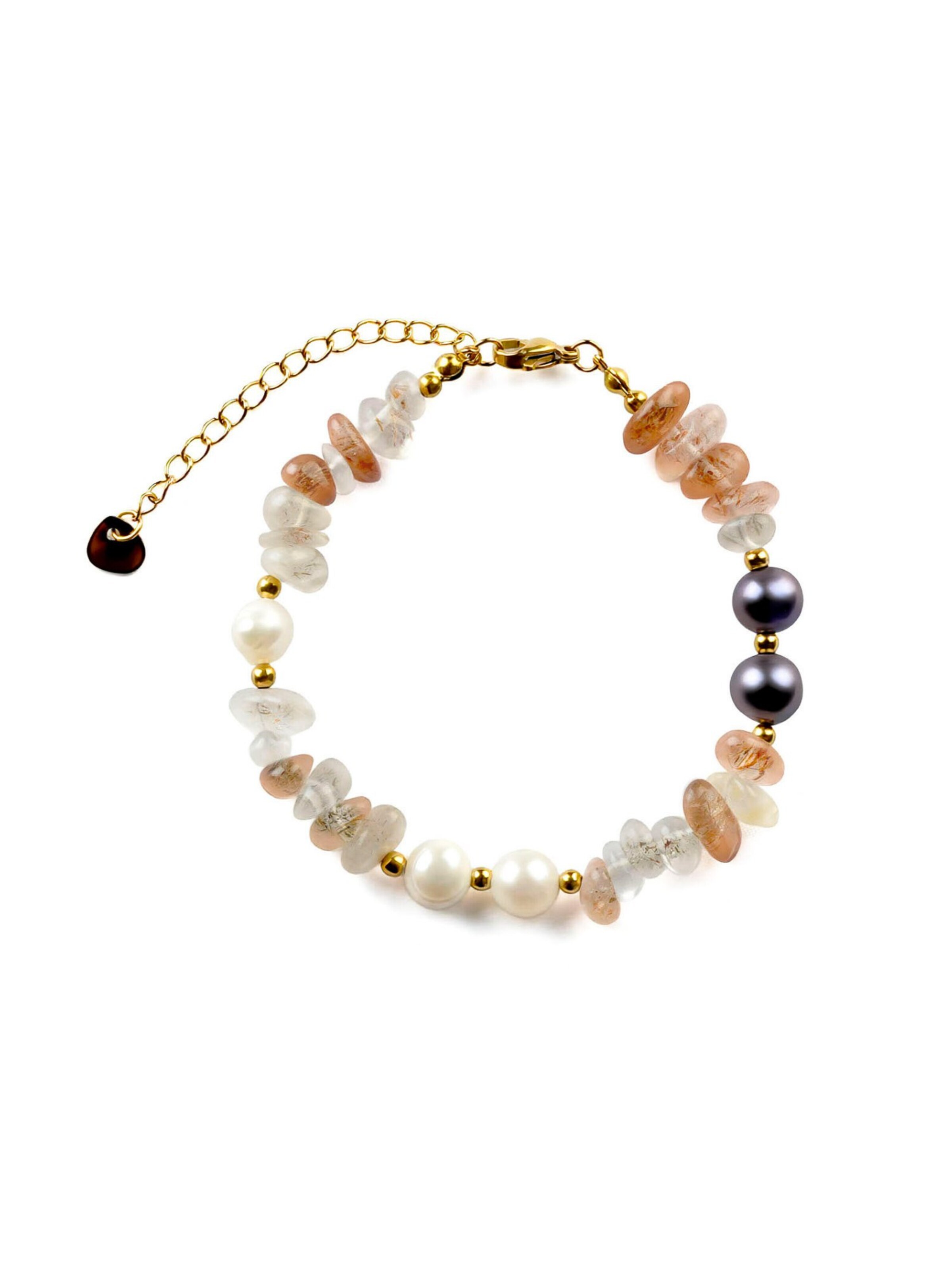 Nemomatheo Bracelet 'Mondlicht – Natursteinarmband mit Süßwasserperle' in Gold: front