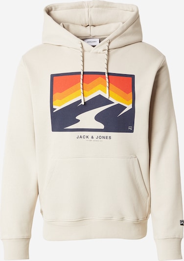 Megztinis be užsegimo 'JJEXPLORER' iš JACK & JONES, spalva – tamsiai mėlyna jūros spalva / rusvai pilka / oranžinė / balta, Prekių apžvalga