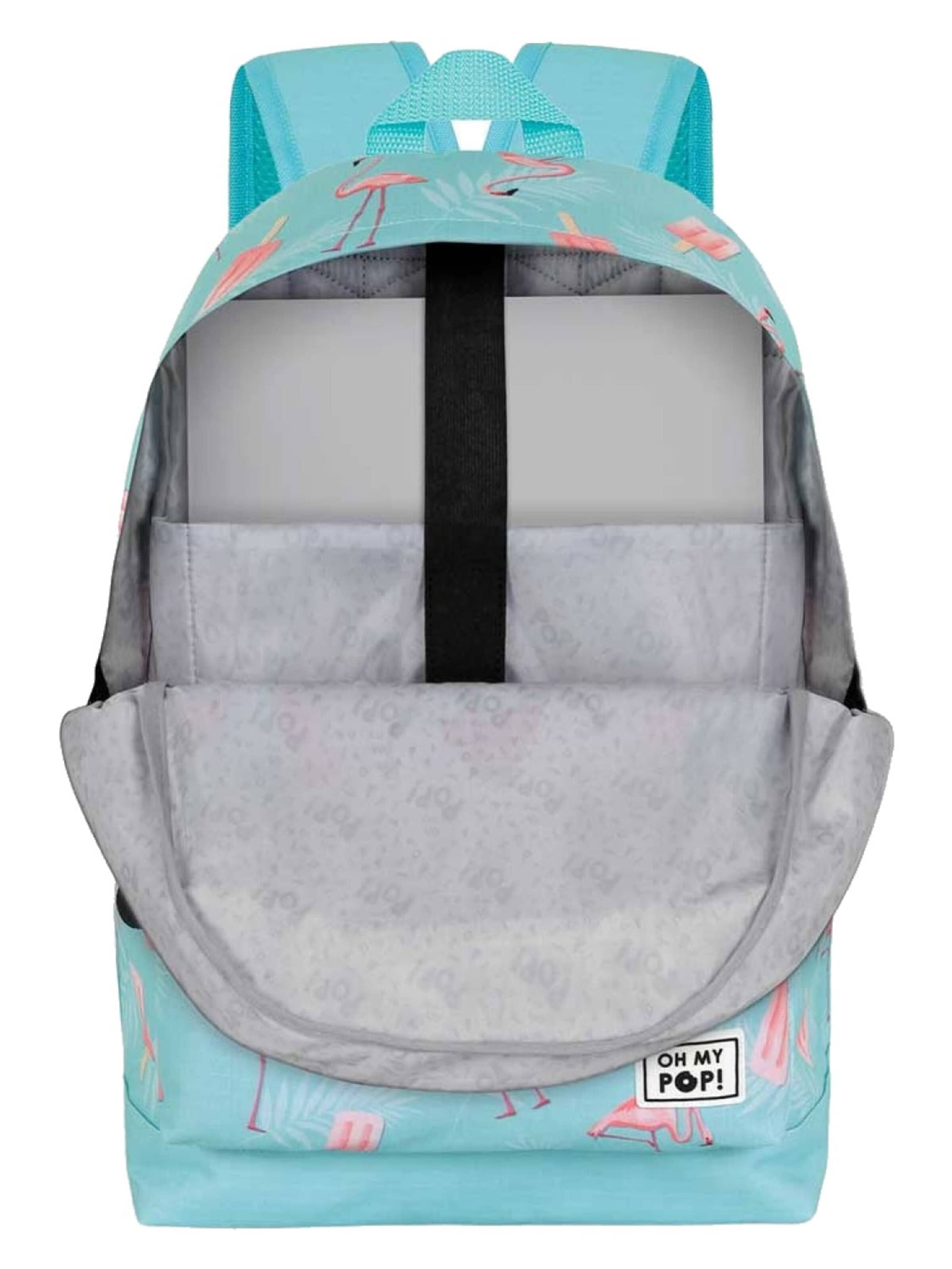 Oh My Pop! Backpack 'Oh My Pop Rugzak Flamingo 2 Vakken Premium Quality Pluche Flamingo Hanger' in Blue