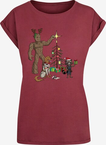 ABSOLUTE CULT Shirt 'Guardians Of The Galaxy - Holiday Festive Group' in Rood: voorkant
