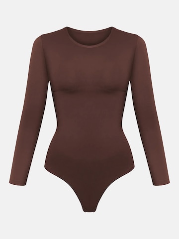 cfab - Body moldeador 'Clean Longsleeve Crewneck Sculpting Bodysuit with String' en marrón: frente