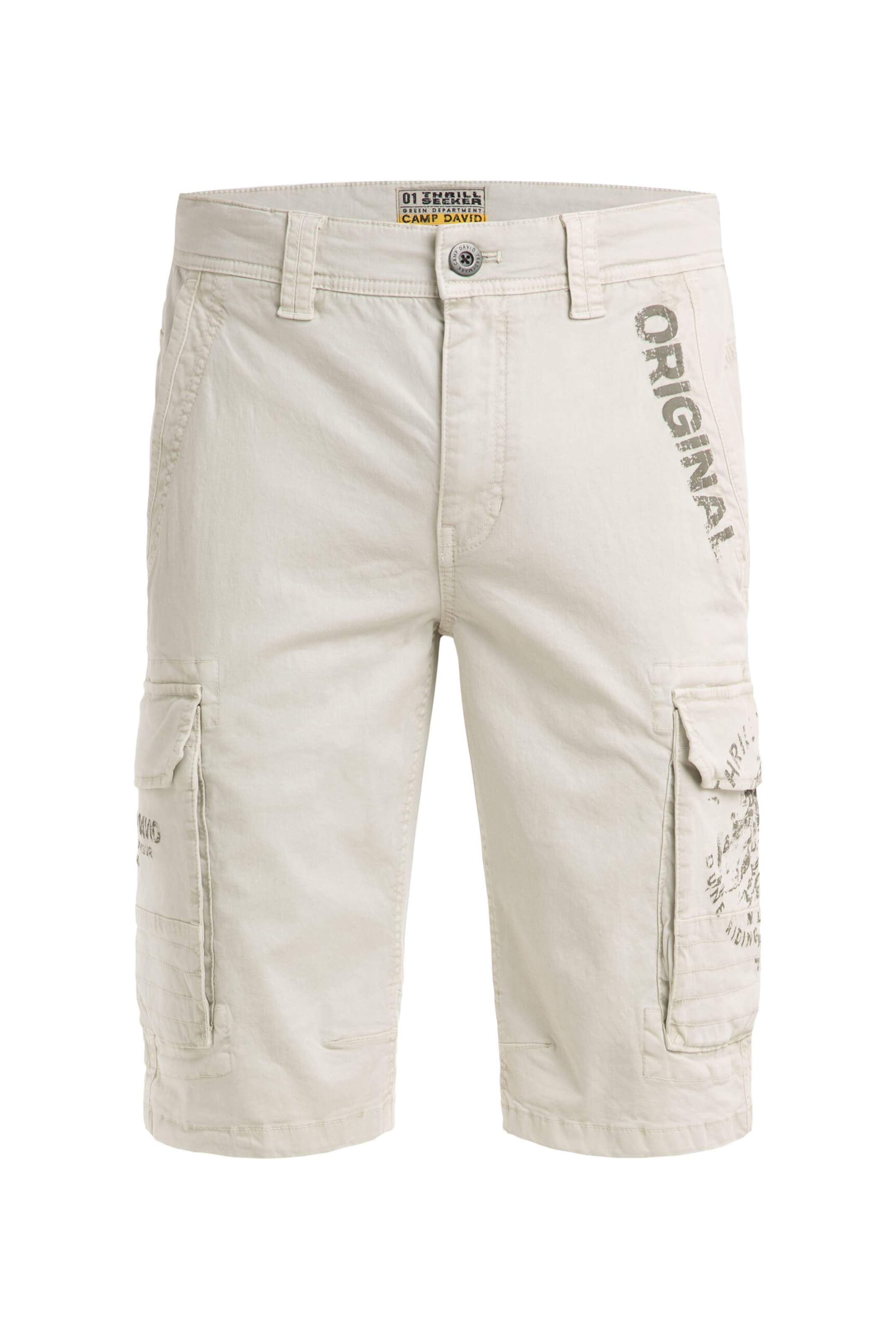 CAMP DAVID Regular Cargo Shorts mit Prints im Used Look in Weiß: Vorderseite