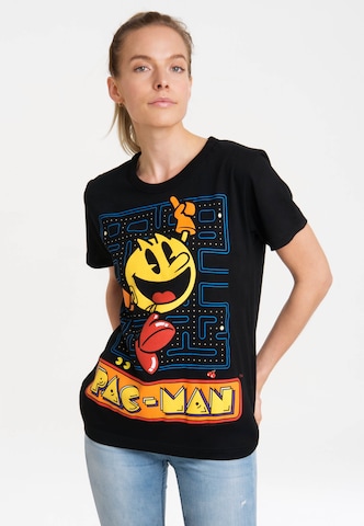 LOGOSHIRT Shirt 'Pac-Man – Jumping' in Black: front