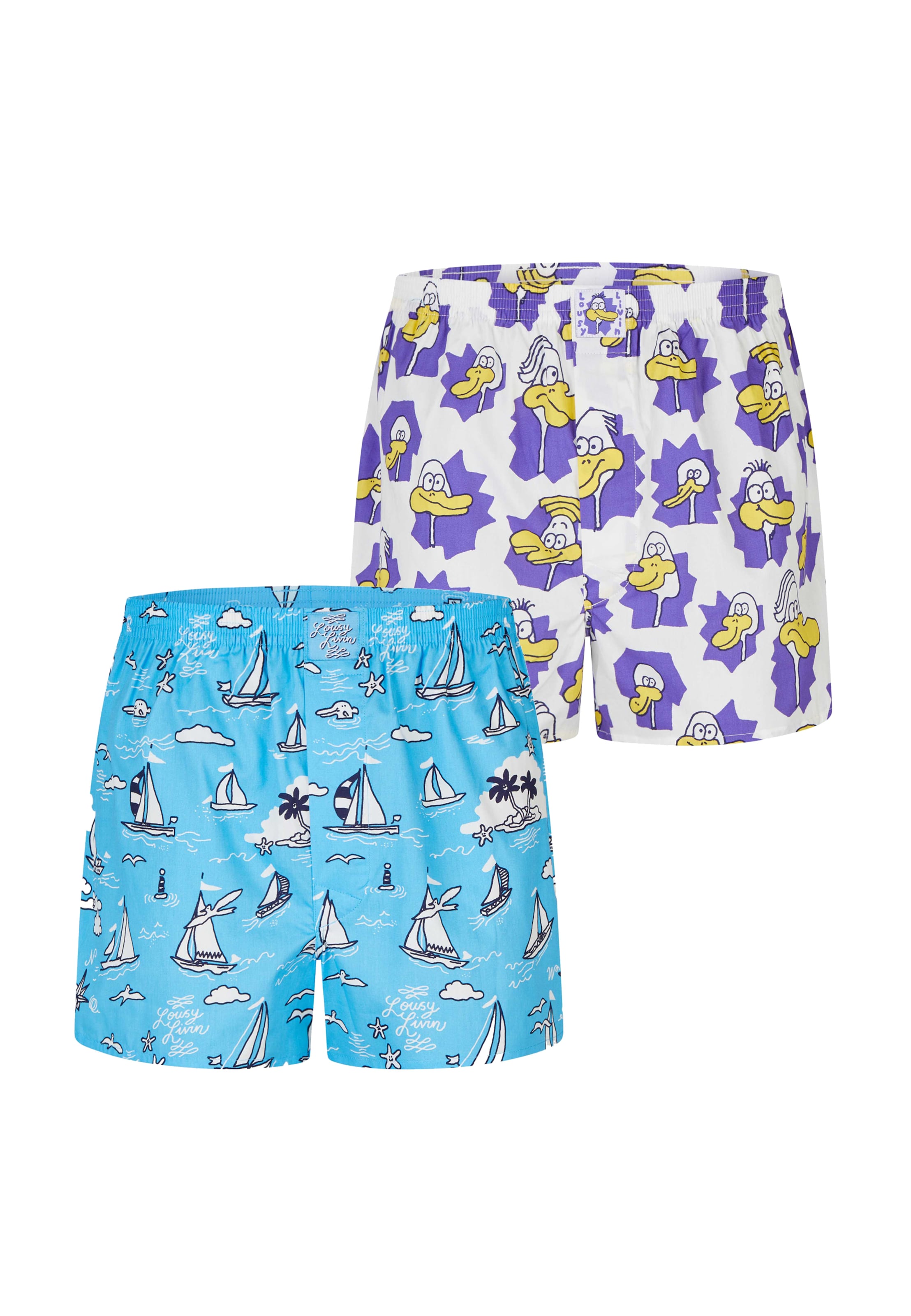 Lousy Livin Boxershorts Set 'Boats & Ducks' in Blau: Vorderseite
