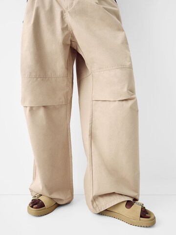 Bershka Wide Leg Hose in Beige