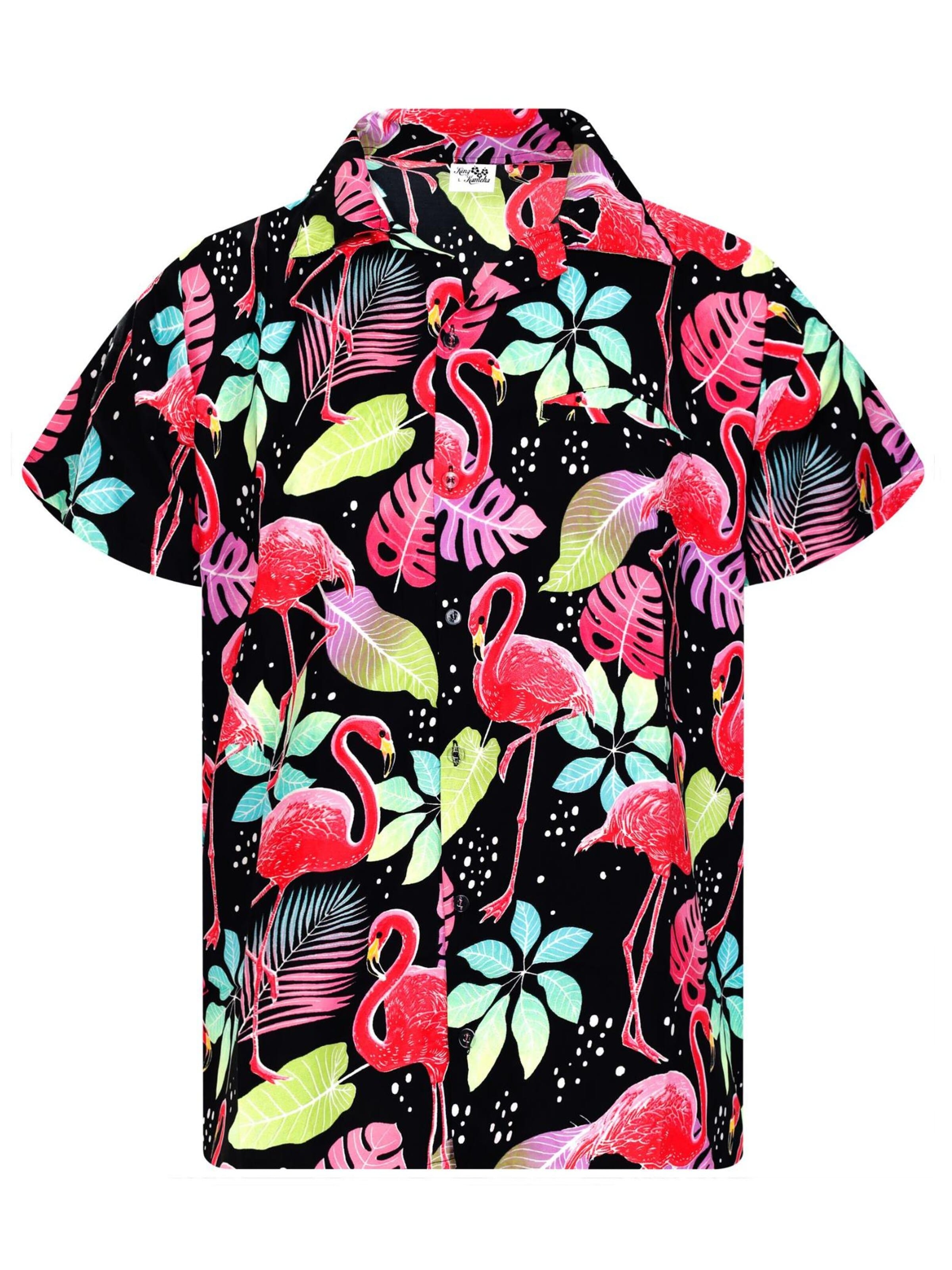 Maglietta 'Funky Flamingos' di King Kameha in nero: frontale