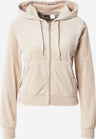 Gina Tricot Zip-Up Hoodie in Beige: front