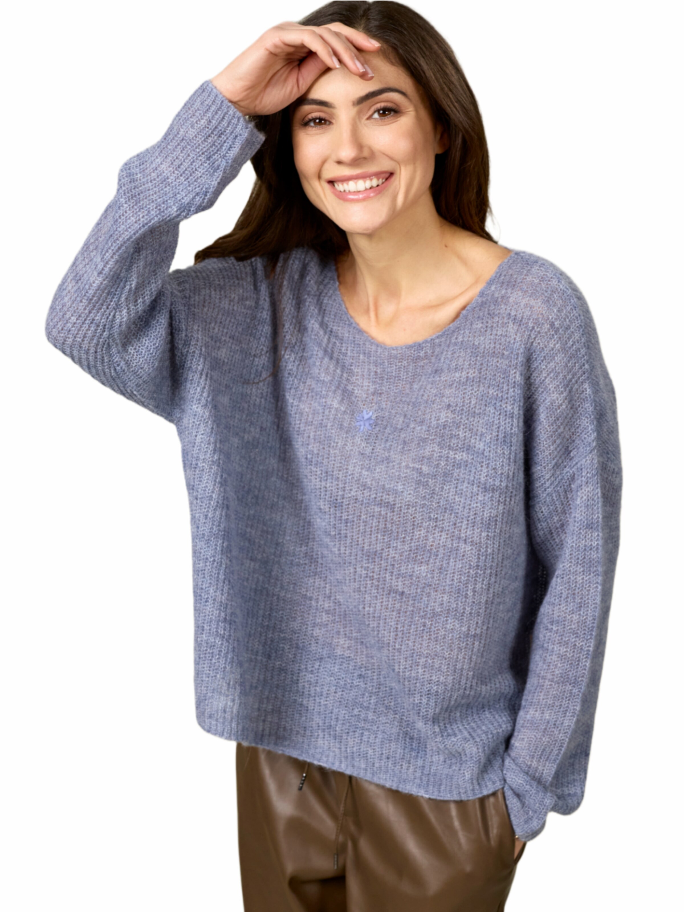 LIKS. Munich Sweater 'Leichter Strickpullover mit Herzblume' in Blue