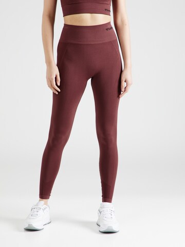 Skinny Pantalon de sport 'Tif' Hummel en marron : devant