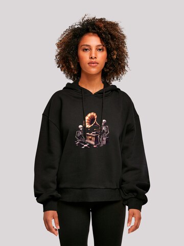F4NT4STIC Sweatshirt 'Gothic Skeleton Vintage Vinyl Plattenspieler' in Schwarz: Vorderseite