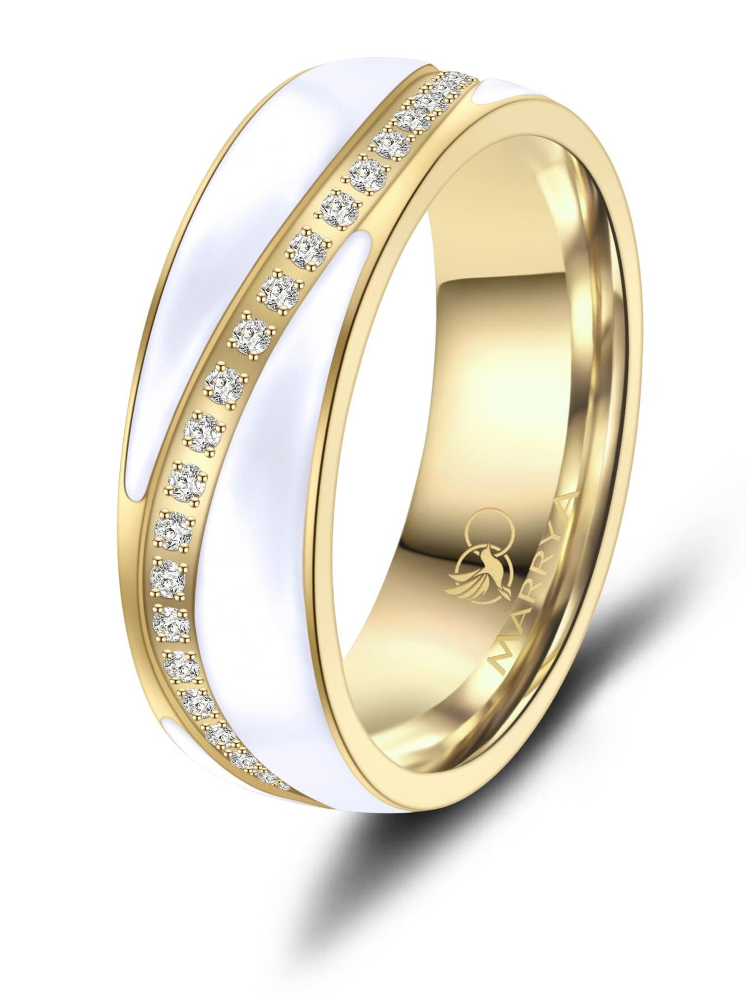 MARRYA Ring 'MARRYA ES-40 Ehering aus Edelstahl & Emaille - Weiß & Gold plattiert' in White