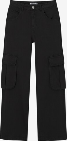 Pull&Bear Wide leg Cargo trousers in Black: front