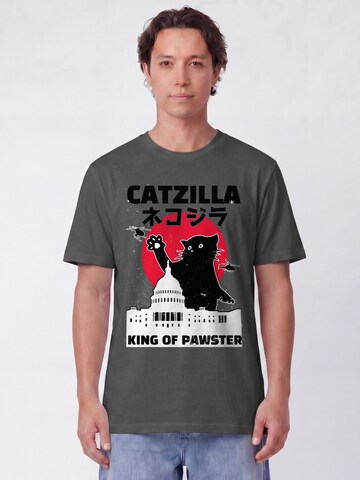 Watapparel T-Shirt 'Catzilla' in Grau: Vorderseite