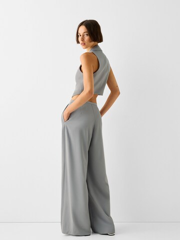 Bershka Wide leg Bandplooibroek in Grijs