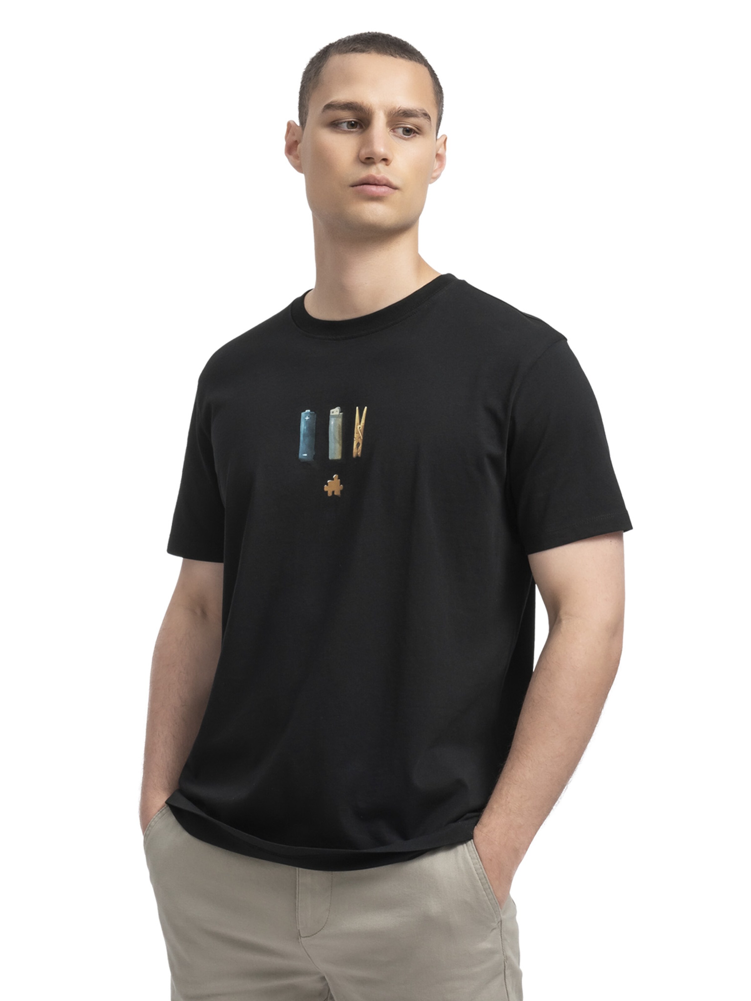 Kaft T-Shirt 'Pouch' in Schwarz: Vorderseite