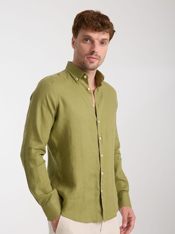 Slim fit Camicia business 'Leonardo Linen Man Shirt' di 7Camicie in verde: frontale