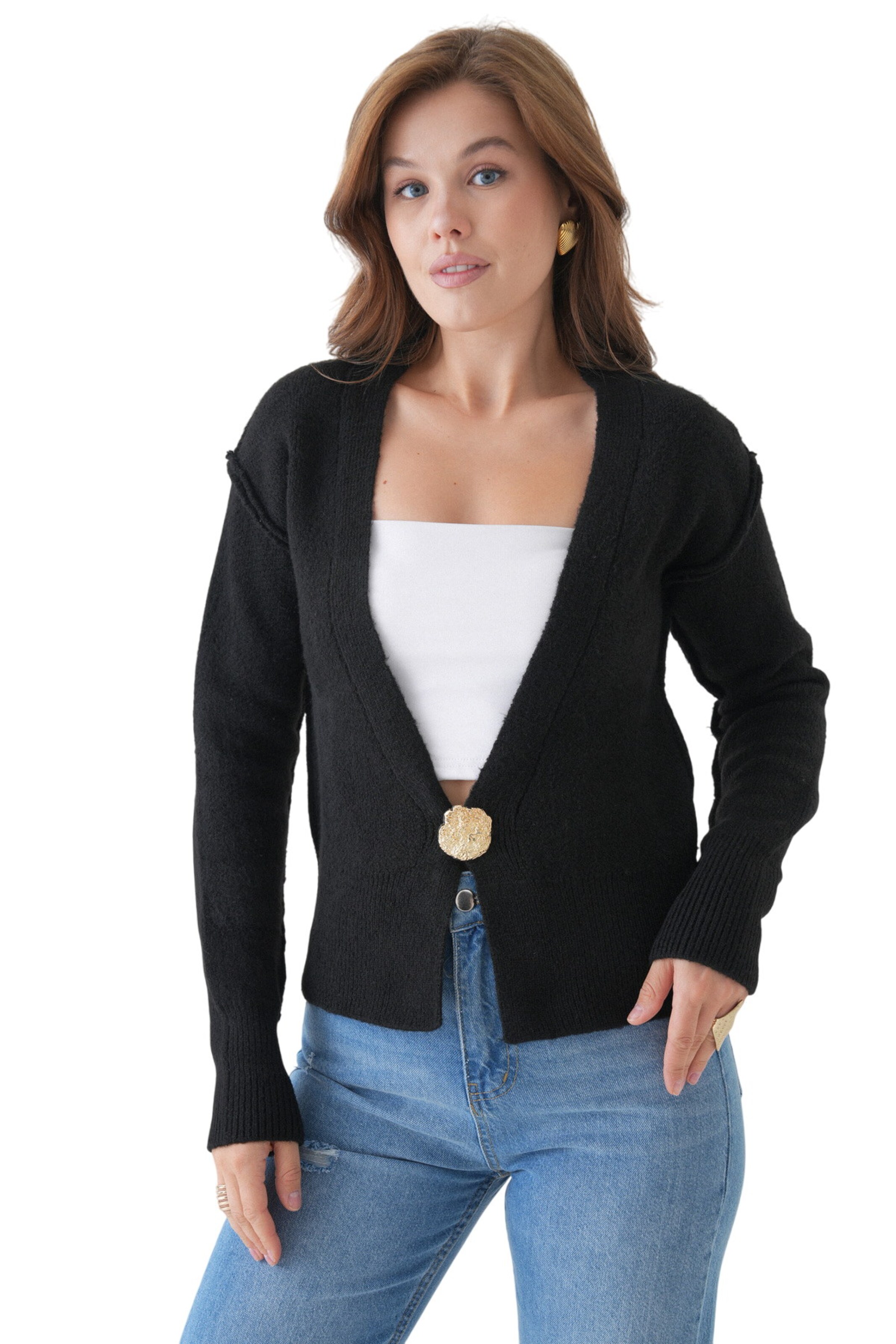 WOMAN VISION Gebreid vest in Zwart: voorkant