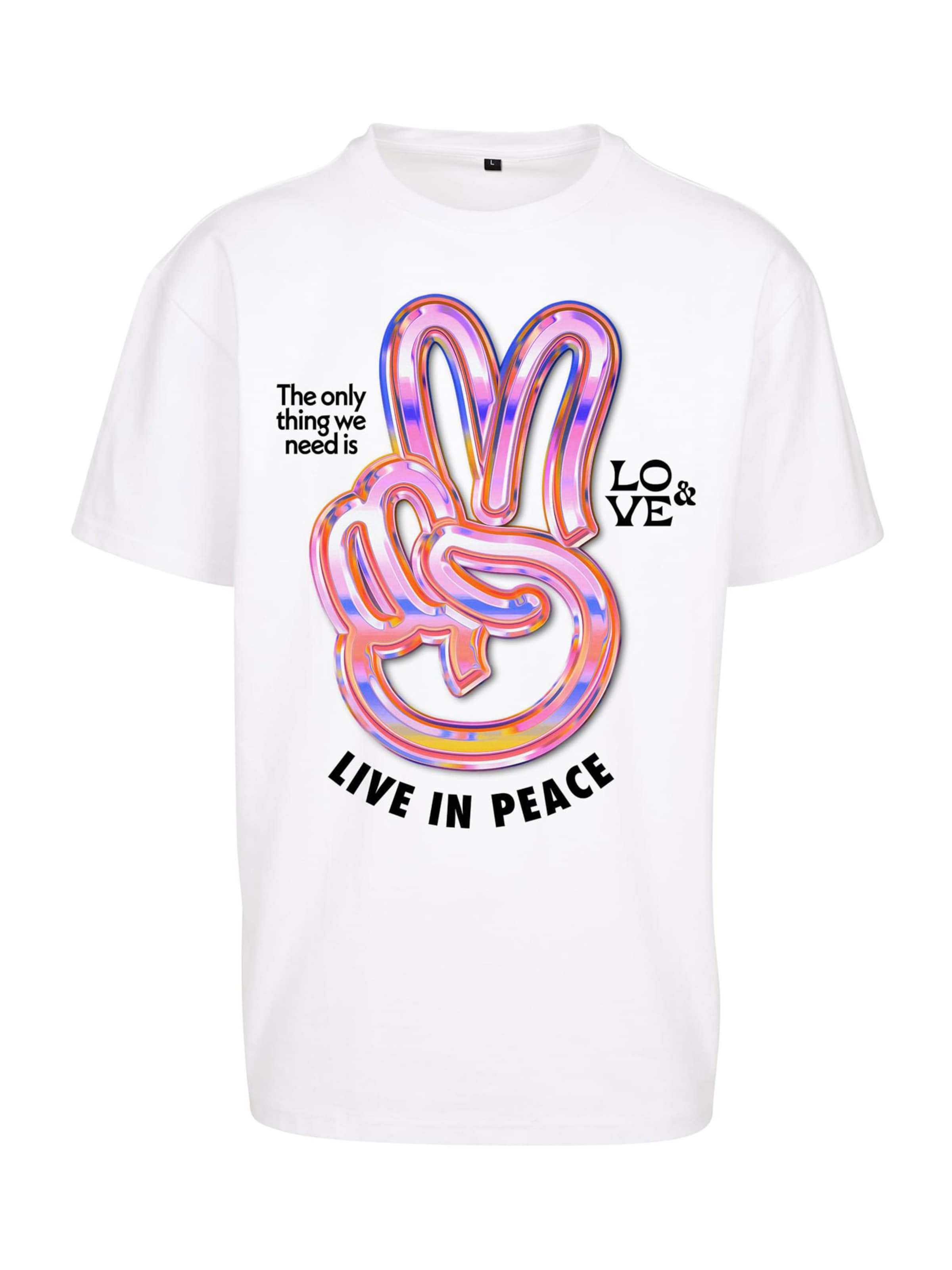 Tricou 'Live in Peace' de la Mister Tee pe alb: față