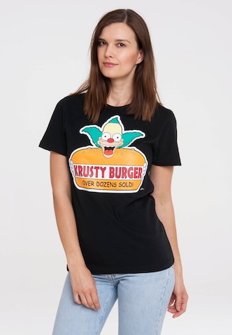 LOGOSHIRT Shirt 'Simpsons - Krusty, der Clown' in Black: front