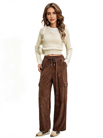 KoJooin Szeroka nogawka Spodnie 'Damen Cord-Workwear-Hose mit elastischem Bund Lässige,gerade geschnittene Culotte mit weitem Bein' w kolorze brązowy