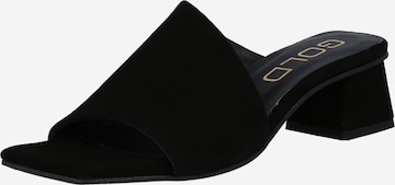 GOLD Mules in Black: front