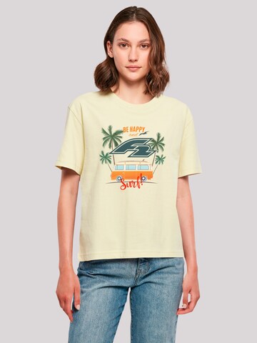 F2 T-Shirt 'Be Happy And Surf Bulli Sommer' in Gelb: Vorderseite