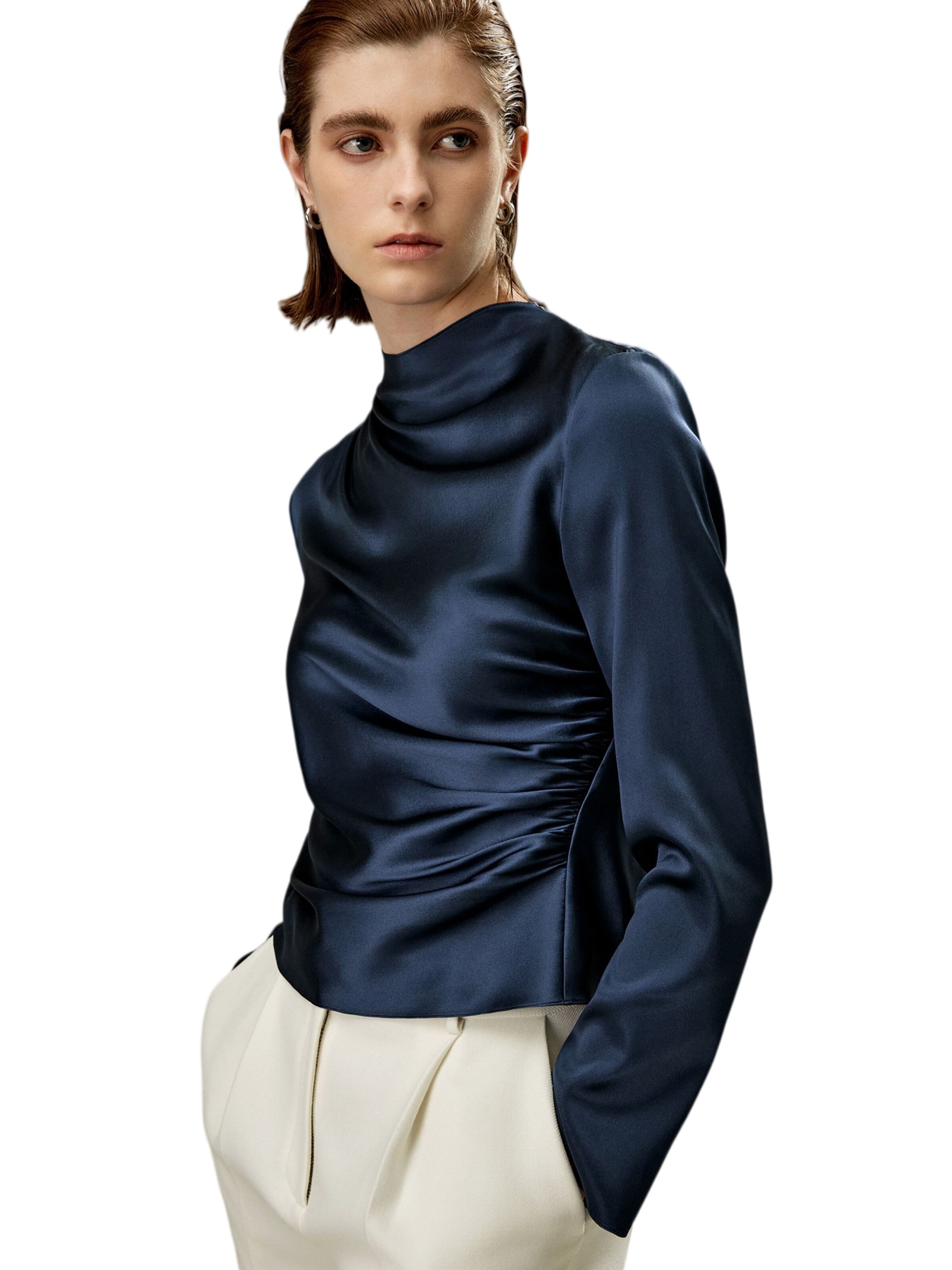 Lilysilk - Blusa 'Schräg-Gewellte Seide Bluse' en azul: frente