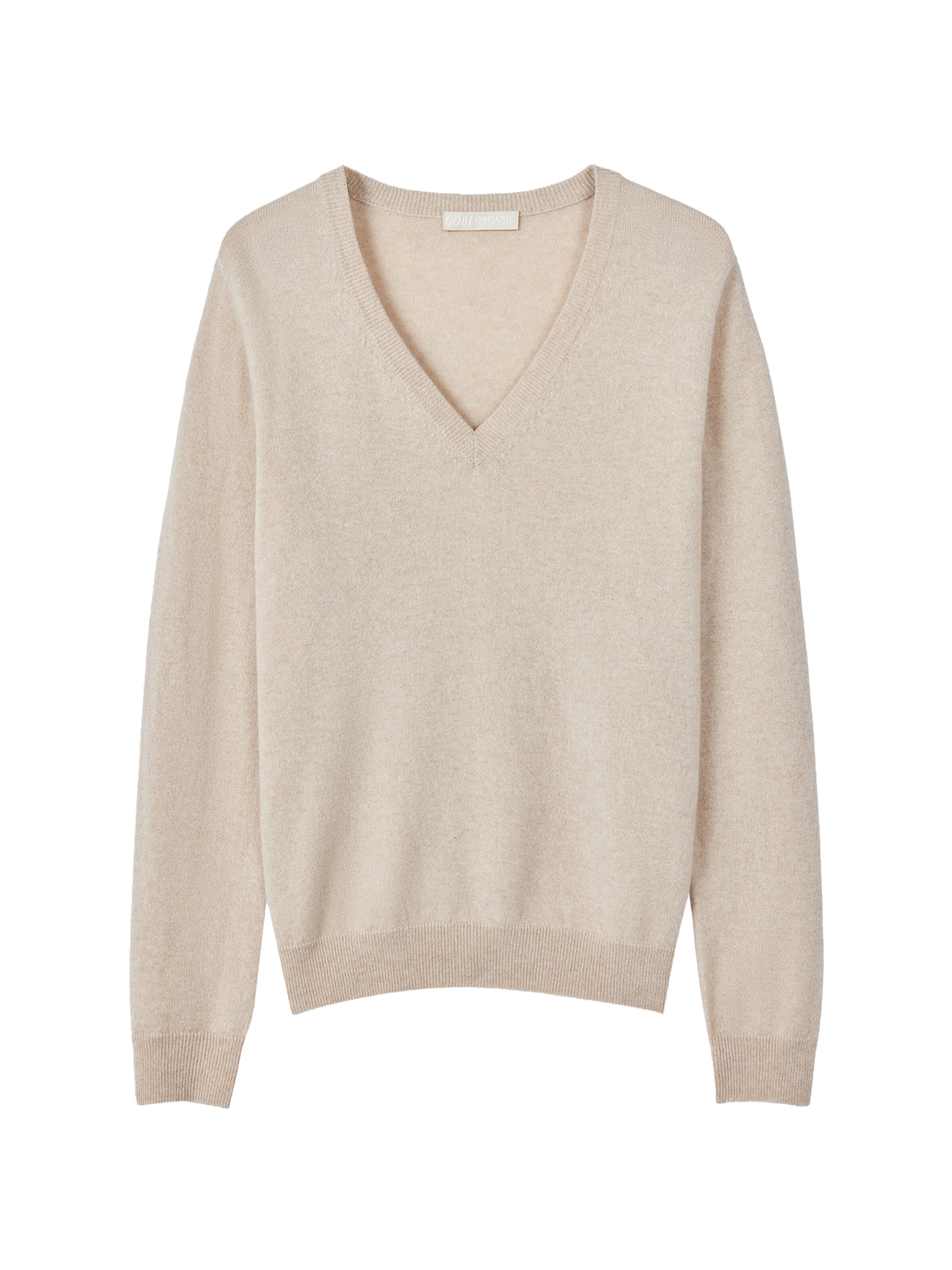GOBI Cashmere Trui 'Women's Essential Cashmere V-Neck Sweater' in Beige: voorkant