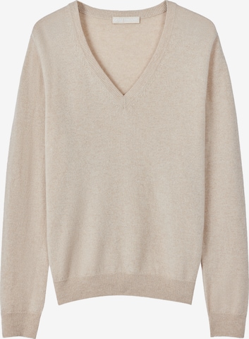 GOBI Cashmere Trui 'Women's Essential Cashmere V-Neck Sweater' in Beige: voorkant