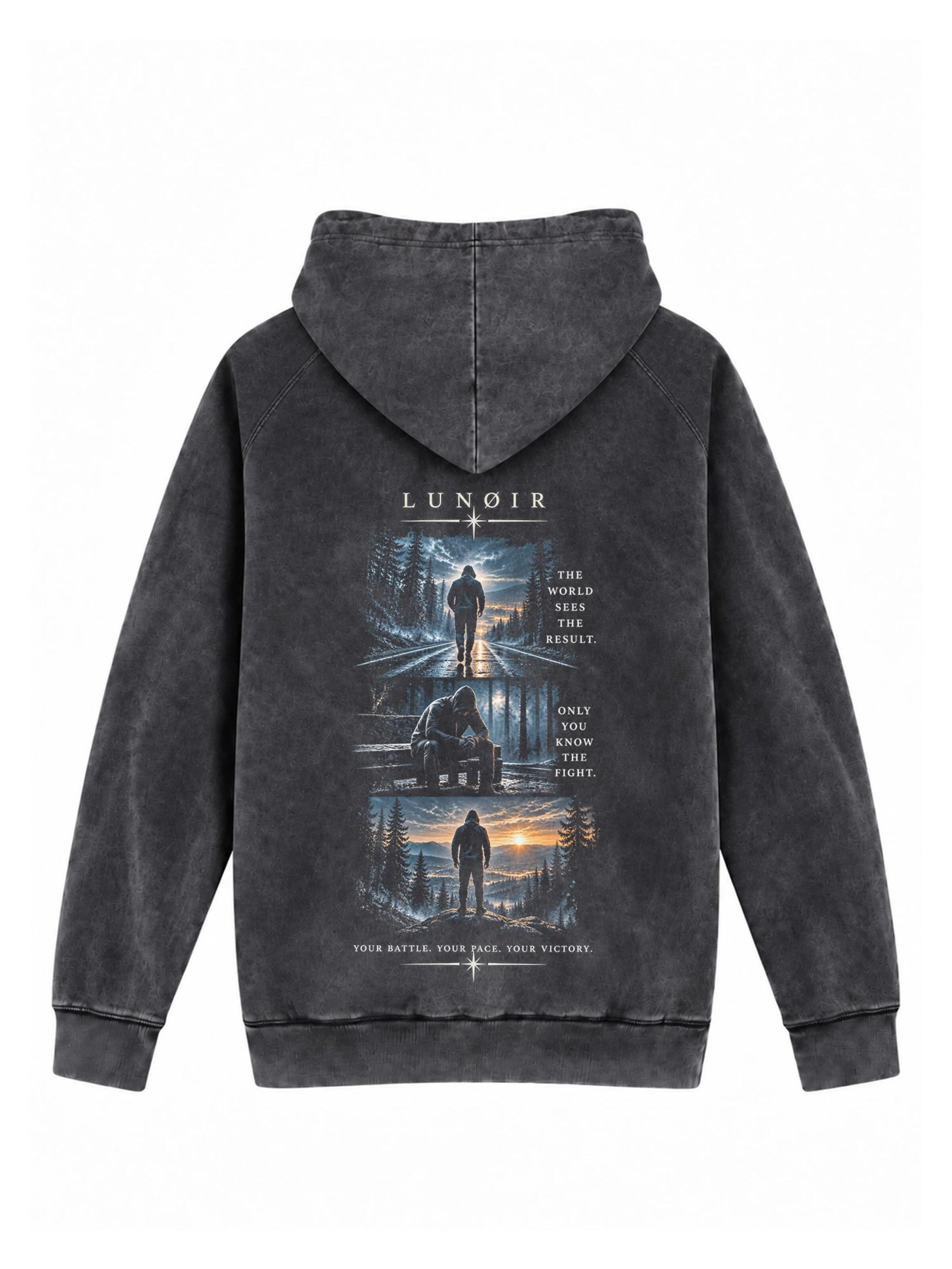 LUNØIR Studio Sweatshirt 'Only You Know the Fight' in Zwart: voorkant