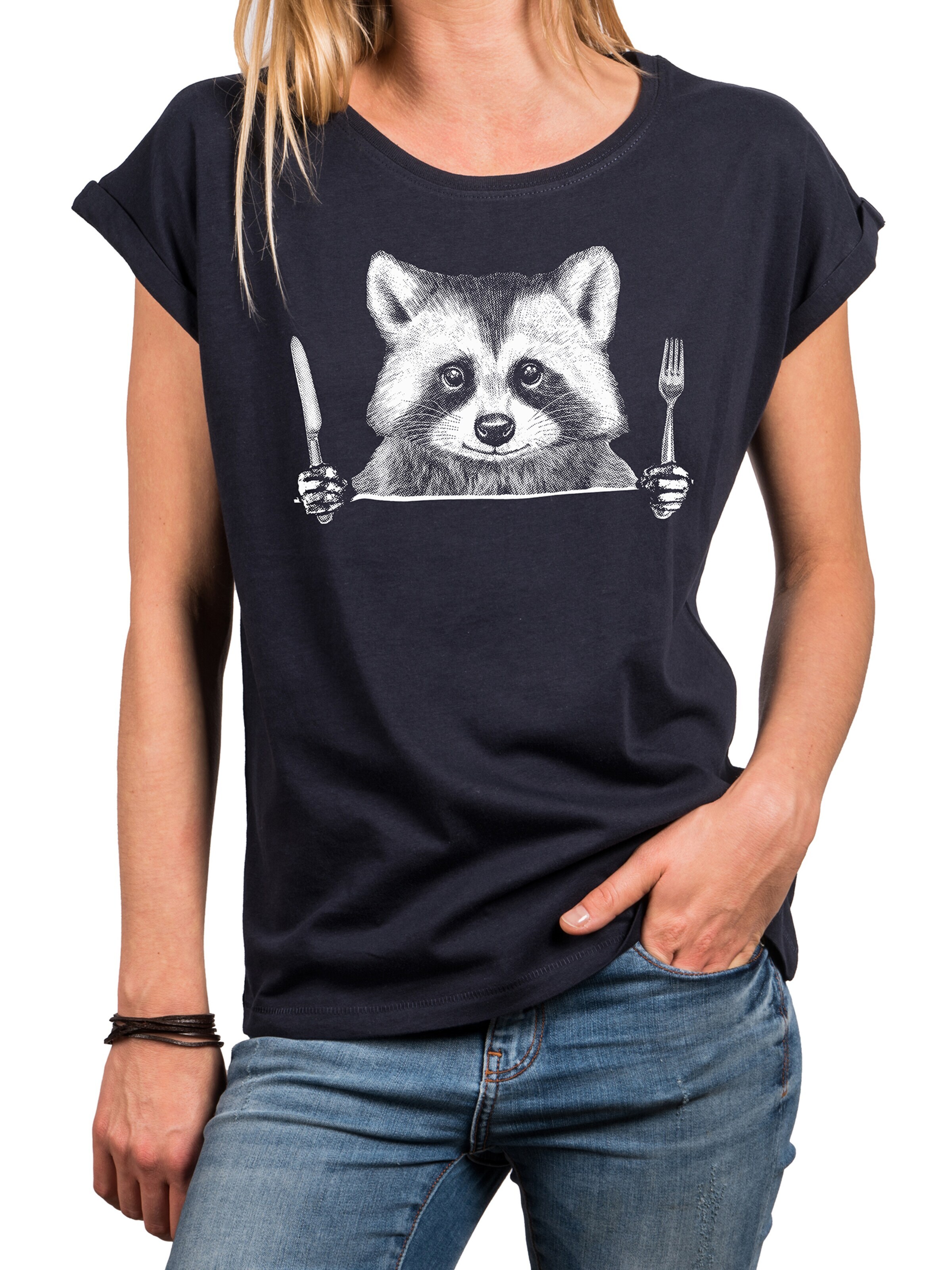 MAKAYA Shirt 'Waschbär Gabel' in Blue